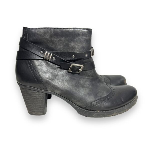 Remonte Ankle Bootie Buckle Strap Round Toe Leather Block Heel Black Women's 42 - Picture 1 of 10